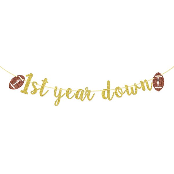 First Year Down Banner, Football 1st Birthday Banner, Football 1st Birthday Party Decor, Boy 1st Birthday Party Decor, Gold Glitter