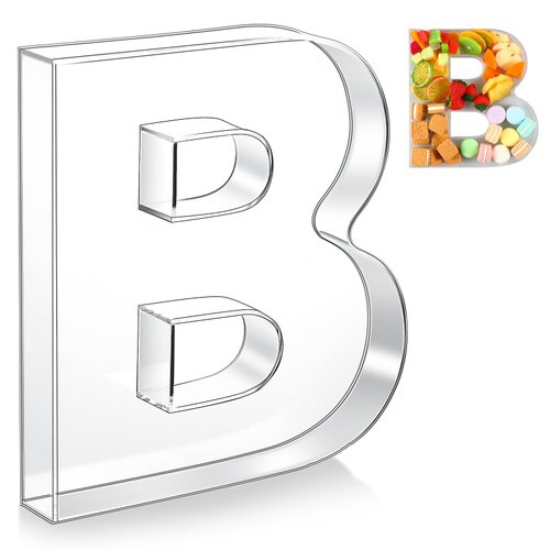 Uiifan 10'' Acrylic Letter Box Form Tray Display Fillable Letter Charcuterie Box Acrylic Candy Dish for Birthday Party Reusable Plates for Food, Not Include Lid(Clear,Letter B)