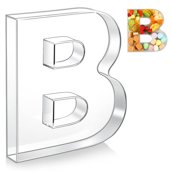 Uiifan 10'' Acrylic Letter Box Form Tray Display Fillable Letter Charcuterie Box Acrylic Candy Dish for Birthday Party Reusable Plates for Food, Not Include Lid(Clear,Letter B)