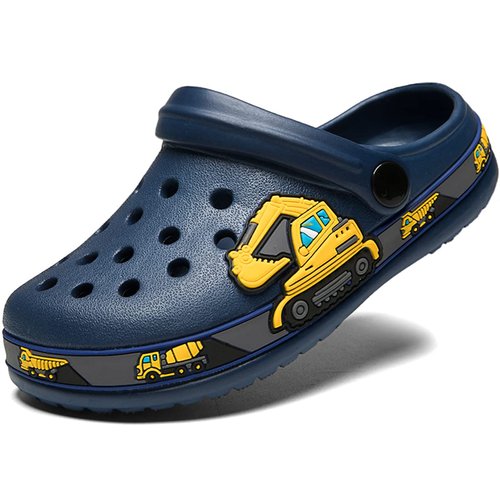 FolHaoth Little Kids Clogs Cute Cartoon Boys Girls Garden Clogs Toddlers Non-Slip Breathable Slides Sandals Children Lightweight Slip-on Beach Pool Shower Slippers Deepblue