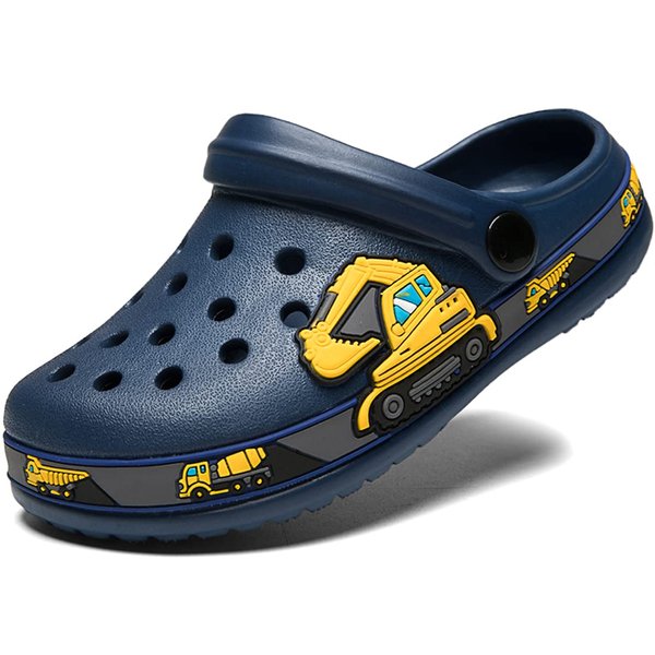 FolHaoth Little Kids Clogs Cute Cartoon Boys Girls Garden Clogs Toddlers Non-Slip Breathable Slides Sandals Children Lightweight Slip-on Beach Pool Shower Slippers Deepblue
