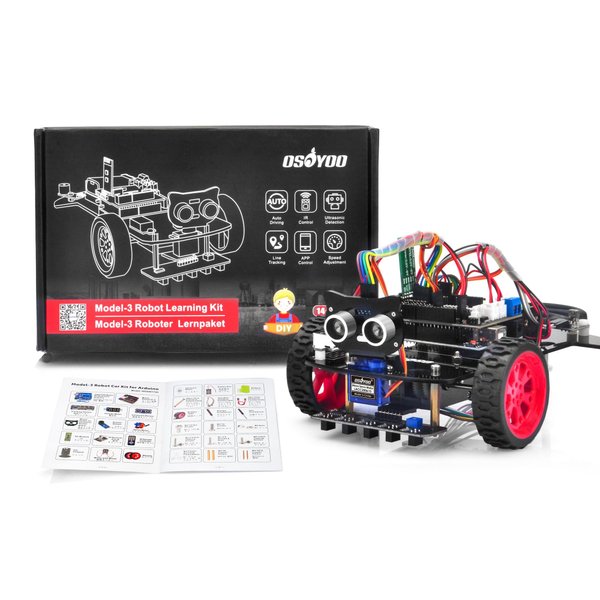 OSOYOO Model 3 Robot Car DIY Starter Kit for Arduino,Educational Motorized Robotics, Remote Control App, Learning How to Code, IOT Mechanical Coding for Teens and Adults