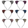 Haakong 6Pcs Leopard Cat Ears Headband Leopard Ears Headband Glitter Flocking Cat Ears Headband for Woman and Girls Party Supplies