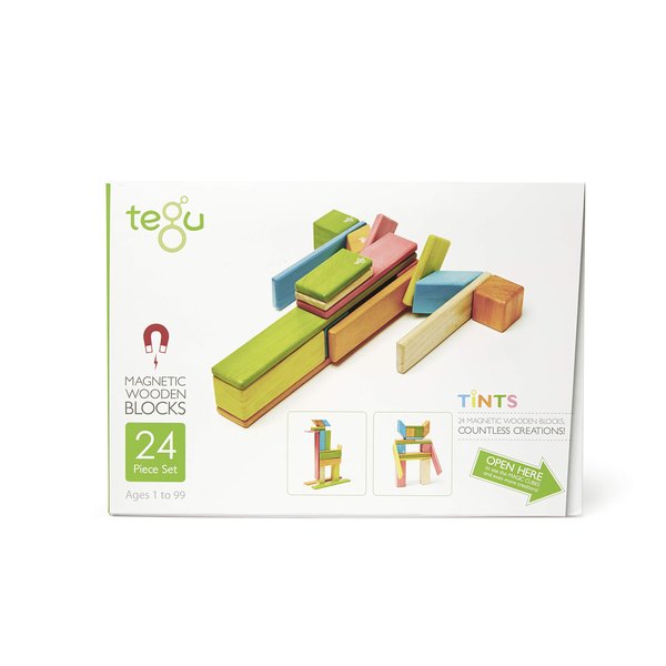 24 Piece Tegu Magnetic Wooden Block Set, Tints, 1-99 years old