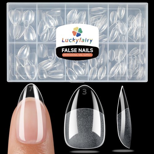 Short Almond Nail Tips, 240pcs Soft Gel X Nail Tips Pre-Shaped Acrylic Fake Nails, Half Matte Full Cover Clear Gelly Press on Flase Nail Tips for Extension Nail Manicure Home DIY 12 Sizes Gelly Tips