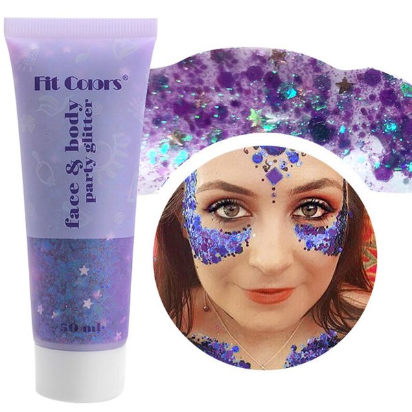 HWSHQY OO Light Purple Body Glitter,Mermaid Face Glitter Gel,Sparkly Glitter Makeup Chunky Glitter for Face Body Hair Eyes Lip,Halloween Sequins Face Body Glitter for Women and Kids,50ML