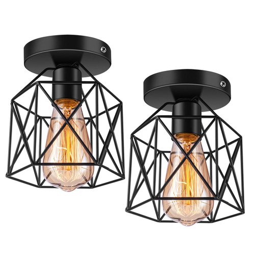 Licperron Hallway Light Fixtures Ceiling Mount, E26 E27 Retro Black Industrial Semi Flush Mount Ceiling Light for Porch Hallway Kitchen Farmhouse Lighting, 2 Pack, RV Light Fixtures, UL Approval