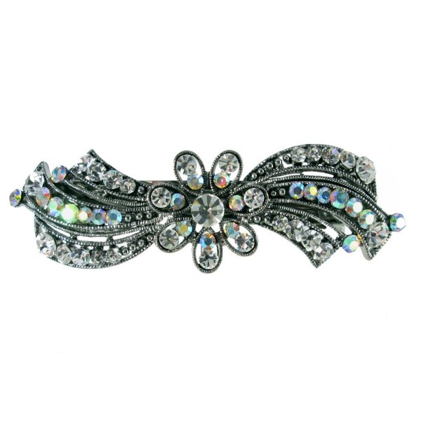 Crystal Clear Starburst Flower Hair Barrette ~ Silver Tone ~ Clear & Clear AB (PH17)