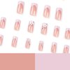 IMSOHOT Medium Press on Nails Square Pink French Tips Fake Nails Glitter Flower Acrylic False Nails with Rhinestone Designs Full Cover Glossy Glue on Nails for Women and Girls 24Pcs