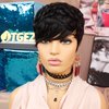 Tgezer Short Wigs for Black Women Human Hair Pixie Cut Wig Human Hair Short Black Layered Wavy Wigs with Bangs Non Lace Front Wig Brazilian Guleless Full Machine Made Color 1B#