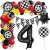 4rd Birthday Race Car Balloons Decorations, 40 Inch Racetrack Black Number 4 Balloon, Mylar Black 4 Balloon for 4rd Birthday Party Supplies, 7 Pcs