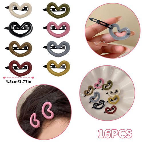 16 PCS Kawaii Heart Hair Clips Heart Hair Snap Clips Hearts Hair Barrettes for Women Hearts Hair Clip Small Morandi Hair Bangs Barrettes Snap Hair Clips Accessories for Women Teen Girl Thick Thin Hair