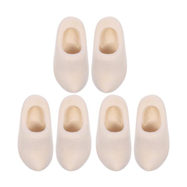 UPKOCH Mini Wooden Clogs, Dutch Themed Wooden Shoe Clogs Mini Finger Shoes Unfinished Wood Figure Dollhouse Accessories for DIY Craft Painting Key Chain Doll 4cm 3 Pairs