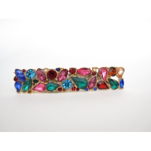 2 1/3 inch multi-color crystal rhinestone alligator hair clip barrette (Primary color: Red)