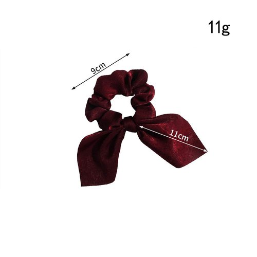Solid Colors Hair Scrunchies Cute Bunny Ears Hair Ties Ponytail Holders with Bow Women Girls (4 Colors-D-Red wine,Dark green,Navy blue,Maroon)