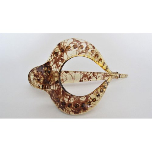 Generic Acrylic clear brown splatter paint alligator hair comb clip for medium thick, 7
