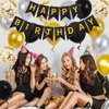 Happy Birthday Banner, Black Gold Birthday Decoration, 16 Pcs 12in Happy Birthday Balloons with 2 Ribbons for Men Women Girls and Boys Birthday Party Decoration