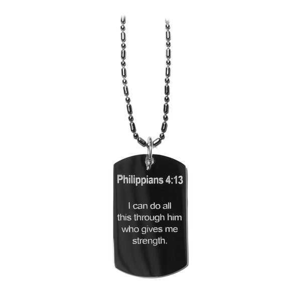 Hat Shark Phillippians 4:13 Bible Verse - Luggage Metal Chain Necklace Military Dog Tag