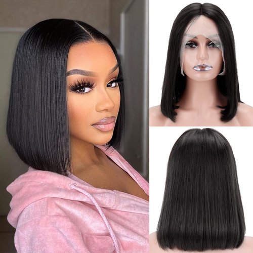 bynlna Bob Wig Human Hair 13x4 HD Lace Front Wigs for Black Women 180% Density Glueless Wigs Short Straight Bob Wig Brazilian Virgin Human Hair Wig Pre Plucked with Baby Hair (Natural Color, 12 Inch)
