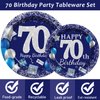 96 Pcs 70th Birthday Party Supplies Navy Blue and Silver Birthday Plates 70th Birthday Paper Tableware Happy Birthday Party Plates and Napkins Forks Blue Birthday Table Decorations for 24 Guests