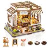 DIY Miniature House Kit,Pet Shop Dollhouse with Furniture & LED,Adults Teens Mini House Building Kit,3D Wooden Crafts Tiny House Model,Xmas New Year Birthday Gifts Home Table Decor,Fun for Self Time