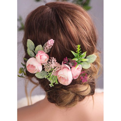 Kercisbeauty Pink Hair Comb for Brides Wedding Bridal Garden Headpiece Prom Hair Accessories Boho Hair Piece (Pins)