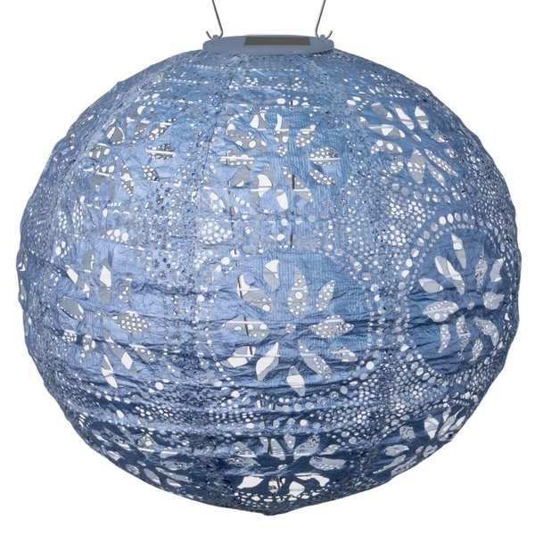 Allsop Home and Garden Soji Stella Boho, LED Outdoor Solar Lantern, Handmade with Weather-Resistant UV Rated Tyvek Fabric, Stainless Steel Hardware, for Patio, Deck, Garden, Color (Metallic Blue)