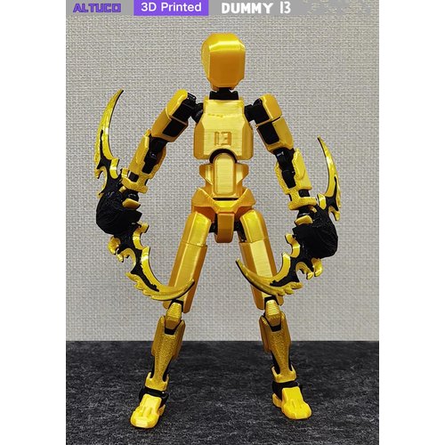 altuco Assembled T13 Action Figure with Multiple Accessories, Gold 3D Printed Multi-Jointed Titan 13 Figure,Dummy 13 Desktop Decorative Toy