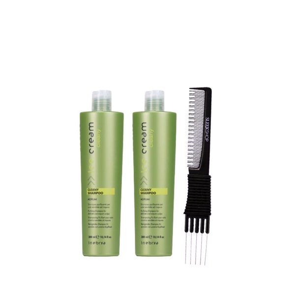 kuss Ice Cream Cleany Shampoo (10.14 oz) with Teasing Comb (Pack of 2)