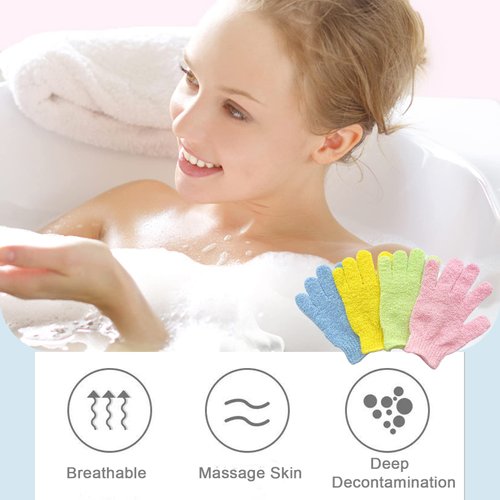Exfoliating Glove, 4PCS Body Scrubber Shower Gloves Exfoliator Gloves, Massage and Body Scrub, Remove Dead Skin Shower Gloves Exfoliating for Women and Men, 4 Colors