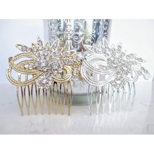 Gold or silver crystal flower hair comb barrette clip bridal clip bridal (Primary color: Silver)