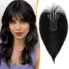 Hair Toppers for Women Real Human Hair Bangs 3.1x4.3 inches Lace Base Clip in Hair Extensions with Thinning Hair 360° Cover French Clip on Bangs Natural Black 12 inch Hair Topper for Daily