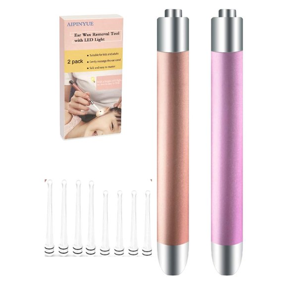Ear Pick，Ear Wax Removal Tool，LED Lights Ear Cleaning Kit，Updated Version、Non-Slip，Soft Safety Spoon Head，Replaceable and Easy to Clean，Safe Material