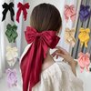 Long streamer oversized bow top clip hair clip for the back of the head tassel solid color bow hair clip hair bow ponytail clip(QZ)