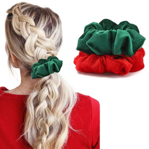 Gortin Hair Scrunchies Red Velvet Hair Ties Big Elastic Hair Bands Ropes Sequins Ponytail Holder Hair Accessories for Women and Girls Pack of 2 (Type A)