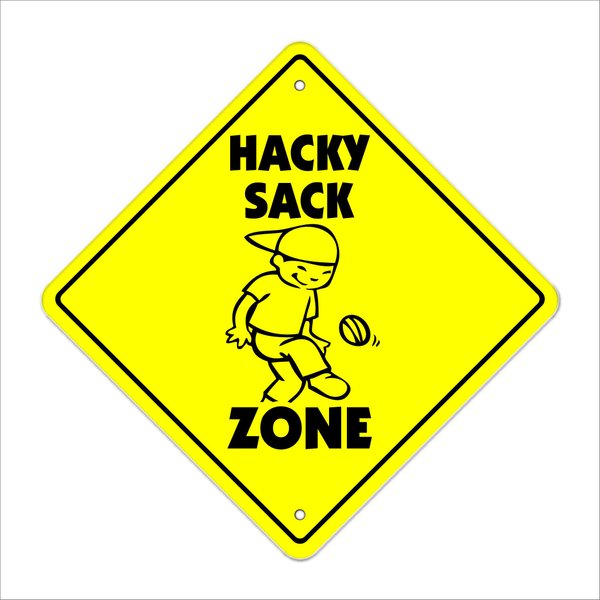 Hacky Sack Crossing Sign Zone Xing | Indoor/Outdoor | 17" Tall Plastic Sign kick college game foot sack