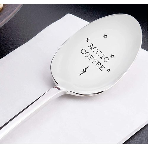 Accio Coffee Spoon Engraved Spoon Unique Gift Spoon Coffee Lovers Gift Idea Silverware Friendship Gift Funny Steel Housewarming Gift