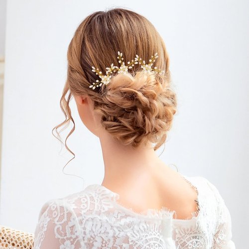 Hermoli 3 Pieces Crystal Bride Wedding Hair Pins Pearl Wedding Hair Clip Rhinestone Bridal Hair Accessories for Women