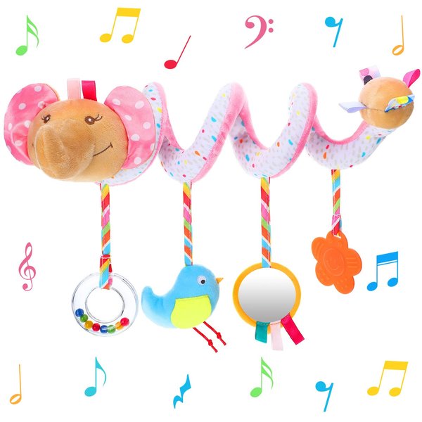 Civaner Newborn Car Seat Toys Stroller Toys for Baby 0-6 Months Infant Activity Spiral Plush Toys Hanging Car Seat Crib Toy for Boy Girls Spiral Hanging Plush Toy Baby Shower Thank You Gift(Delicate)