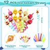 BOIKOKY 110 PCS Ice Cream Party Favors Set - Fun and Colorful Party Supplies for Kids, Includes Drinking Straws, Wristbands, Macaron Bubble Wands, Stamps, Keychains, and Stickers
