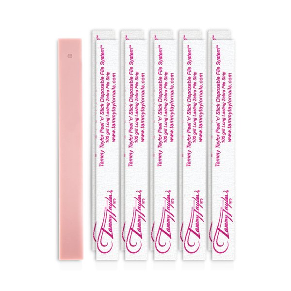 Tammy Taylor Acrylic Nail Art Files | Peel 'N' Stick Disposable Zebra 100 Grit Nail File with Professional Emery Boards | Works with Gel Polish, Acrylic Tips, Polygel and Dip Powder | 25 Pack