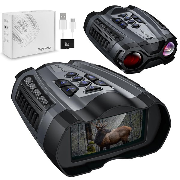 4K Infrared Digital Binoculars with Night Vision, Rechargeable Scope for Hunting & Surveillance - 32GB Card, 10X Zoom