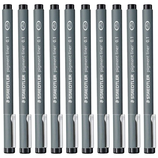 STAEDTLER Staedtler 0.1 Mm Pigment Liner Fineliner Sketching Drawing Drafting Pens Pack Of 10