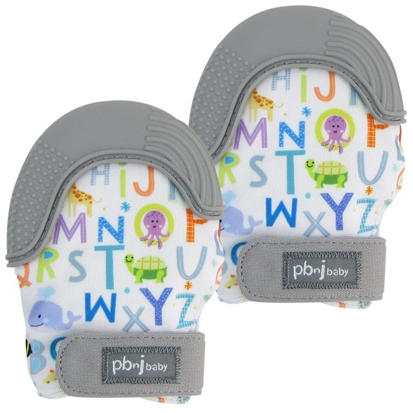 PBnJ baby Silicone Infant Teething Mitten Teether Glove Mitt Toy - Gray Chevron 2pk