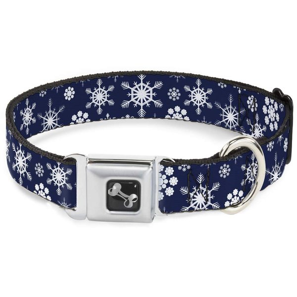 Buckle-Down Dog Collar Seatbelt Buckle Snowflakes Blue White, Multicolor, 1" Wide - Fits 11-17" Neck - Medium (DC-W31938-M)