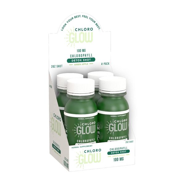 Chloroglow Liquid Chlorophyll Detox Shots | All Natural and Organic Plant Based Drink to Boost Energy and Your Immune System | Cleanses and Detoxifies - Green Apple (4 Pack)