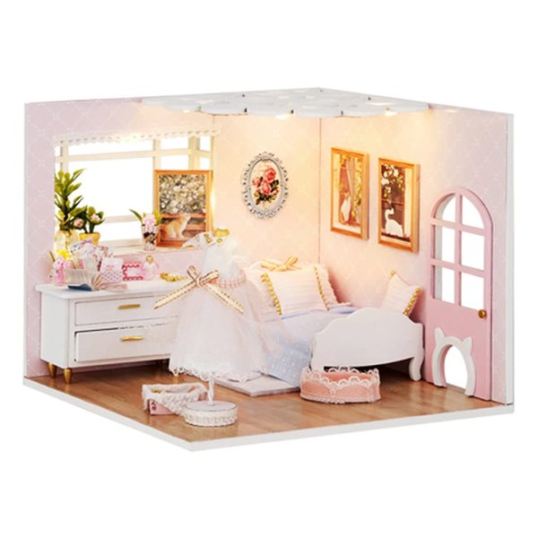 TuKIIE DIY Miniature Dollhouse Kit with Furniture, 1:24 Scale Creative Room Mini Wooden Christmas Doll House Accessories Plus Dust Proof for Kids Teens Adults(Enjoy The Life)