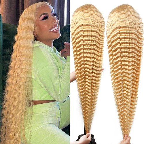 28in Blonde 613 Deep Wave HD Transparent Lace Front Wig Human Hair 13x4 180% Density Brazilian Free Part Blonde Human Hair Wigs 613 Frontal Wig Glueless Wig Pre Plucked Bleached Knots with Baby Hair