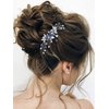 Latious Bride Wedding Crystal Hair Comb Silver Leaf Bridal Hair Clip Blue Pearl Hair Piece Rhinestones Hair Accessories for Women and Girls