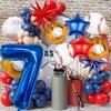 Baseball Balloons 7th Birthday Decorations for Boys, Baseball Party Decorations Baseball Sports Theme Party Supplies, 40 inch Foil Number Balloons Number 7 Balloon Blue Red White Sports Balloon Kits